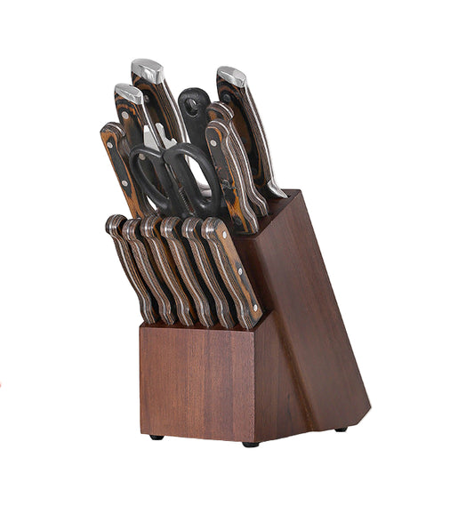Cross-Border Manufacturer Spot 15-Piece Solid Wood Knife Holder Kitchen Knife Multi-Functional Storage Rack Knife Rack Kitchen Knife Holder